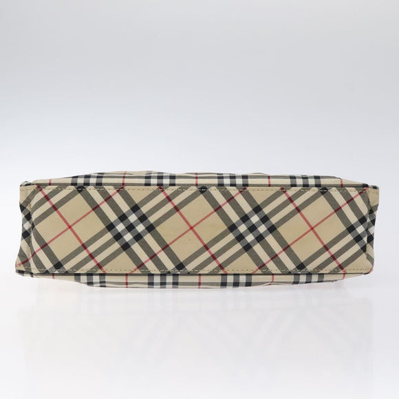 BURBERRY Nova Check Blue Label Hand Bag Nylon Beige Silver Auth BA3308