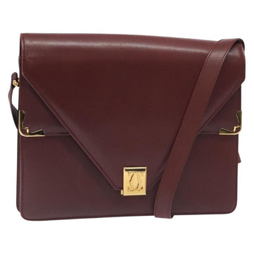 CARTIER Must Line Shoulder Bag Leather Bordeaux Gold Auth BA3311