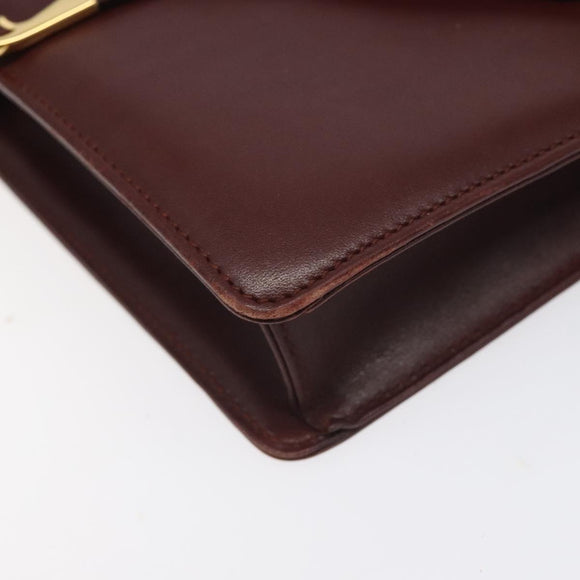 CARTIER Must Line Shoulder Bag Leather Bordeaux Gold Auth BA3311