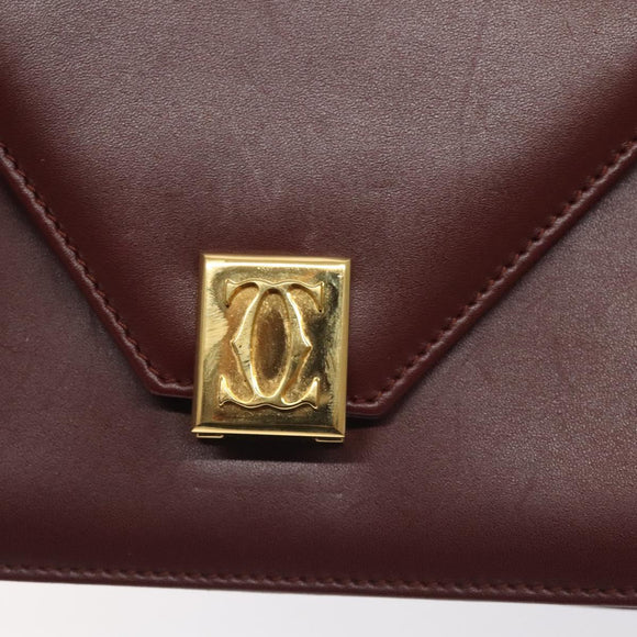 CARTIER Must Line Shoulder Bag Leather Bordeaux Gold Auth BA3311