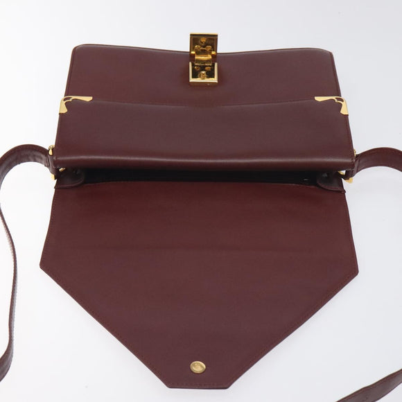 CARTIER Must Line Shoulder Bag Leather Bordeaux Gold Auth BA3311