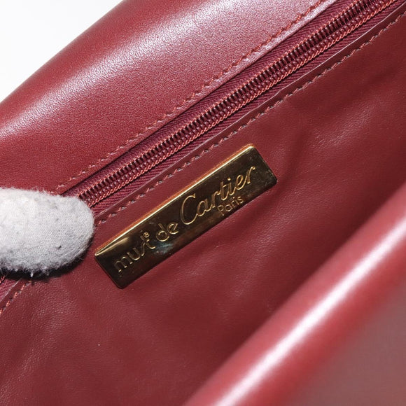 CARTIER Must Line Shoulder Bag Leather Bordeaux Gold Auth BA3311