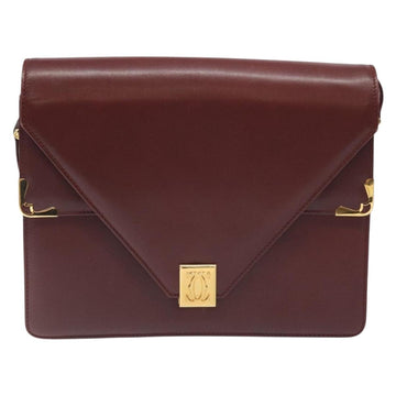 CARTIER Must Line Shoulder Bag Leather Bordeaux Gold Auth BA3311 - 0