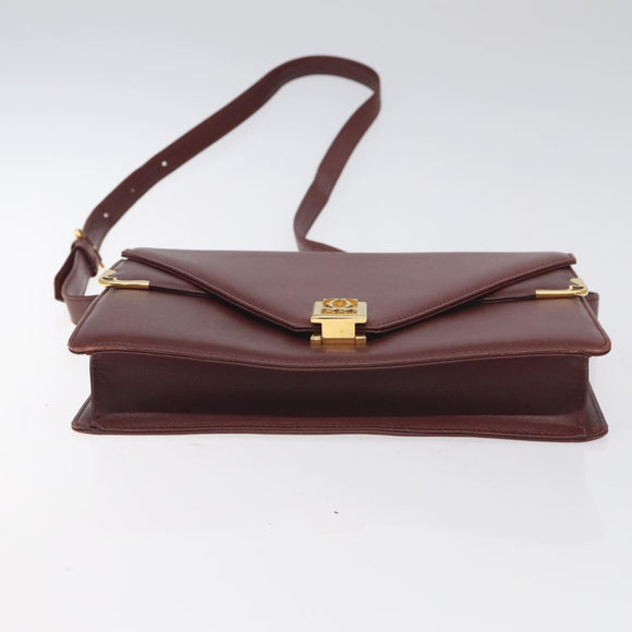 CARTIER Must Line Shoulder Bag Leather Bordeaux Gold Auth BA3311