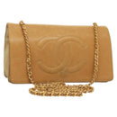 CHANEL Chain Long Wallet Caviar Skin Beige Gold CC Auth BA3314-1