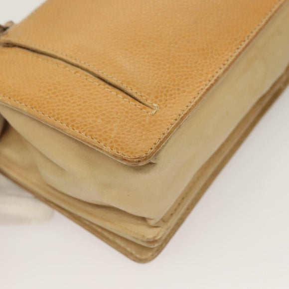 CHANEL Chain Long Wallet Caviar Skin Beige Gold CC Auth BA3314