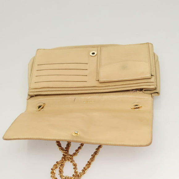 CHANEL Chain Long Wallet Caviar Skin Beige Gold CC Auth BA3314