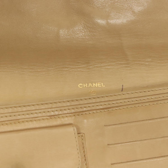 CHANEL Chain Long Wallet Caviar Skin Beige Gold CC Auth BA3314