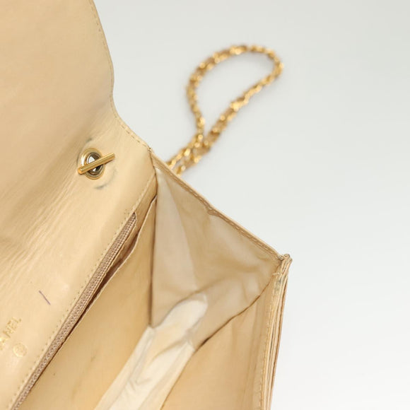 CHANEL Chain Long Wallet Caviar Skin Beige Gold CC Auth BA3314