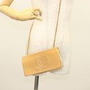 CHANEL Chain Long Wallet Caviar Skin Beige Gold CC Auth BA3314-24