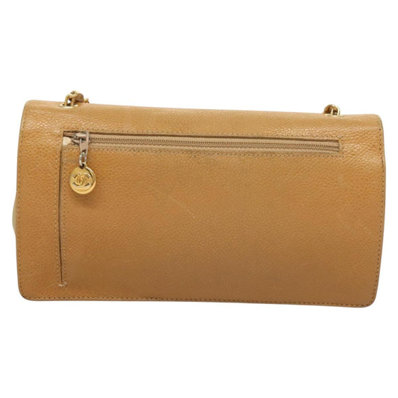 CHANEL Chain Long Wallet Caviar Skin Beige Gold CC Auth BA3314
