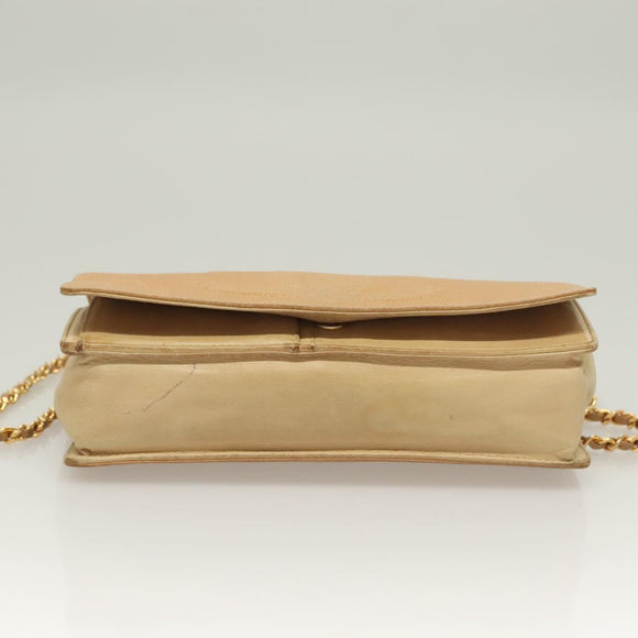 CHANEL Chain Long Wallet Caviar Skin Beige Gold CC Auth BA3314