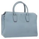 MCM Hand Bag Leather Light Blue Silver Auth BA3318-1