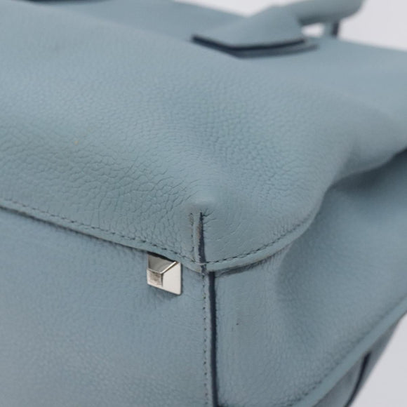 MCM Hand Bag Leather Light Blue Silver Auth BA3318