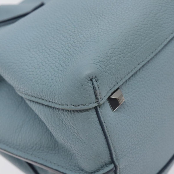 MCM Hand Bag Leather Light Blue Silver Auth BA3318
