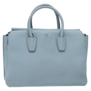 MCM Hand Bag Leather Light Blue Silver Auth BA3318-13