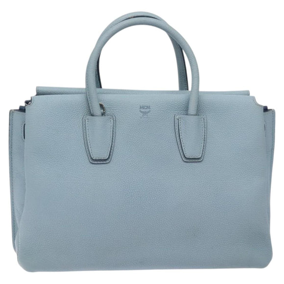 MCM Hand Bag Leather Light Blue Silver Auth BA3318