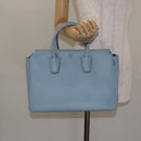 MCM Hand Bag Leather Light Blue Silver Auth BA3318-22