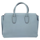 MCM Hand Bag Leather Light Blue Silver Auth BA3318-2