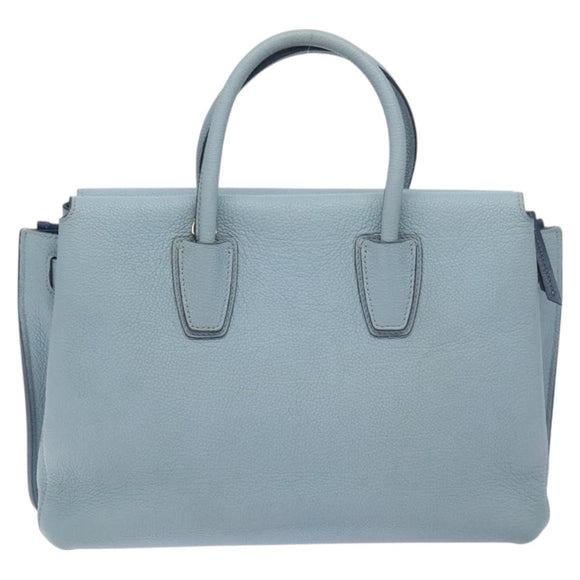 MCM Hand Bag Leather Light Blue Silver Auth BA3318