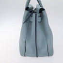 MCM Hand Bag Leather Light Blue Silver Auth BA3318-3