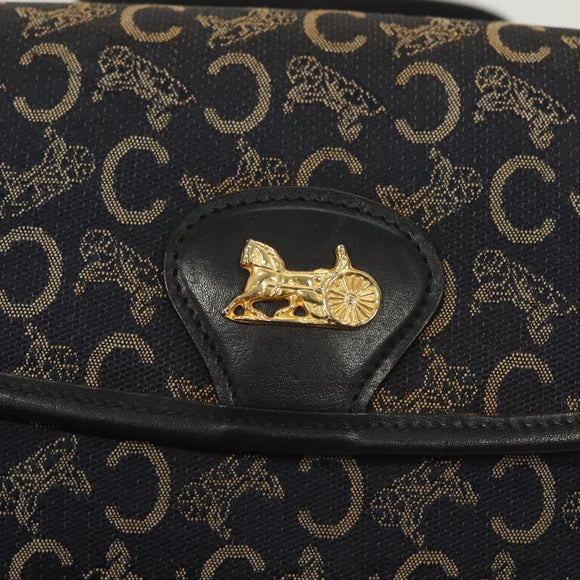 CELINE C Sulky Shoulder Bag Canvas Navy Gold Auth BA3319