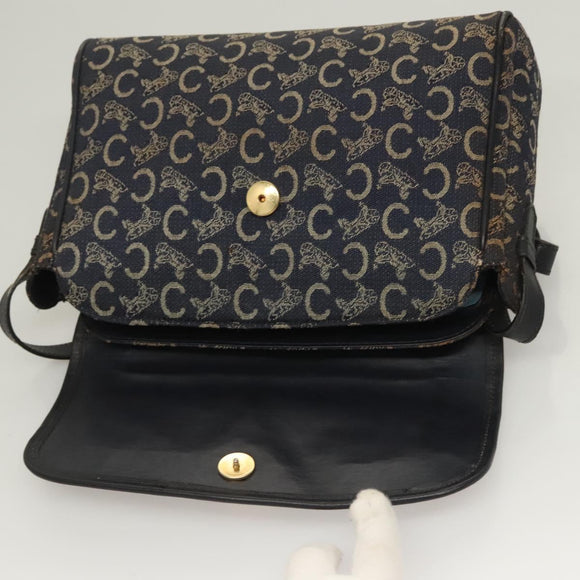 CELINE C Sulky Shoulder Bag Canvas Navy Gold Auth BA3319