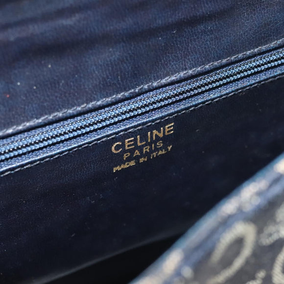 CELINE C Sulky Shoulder Bag Canvas Navy Gold Auth BA3319