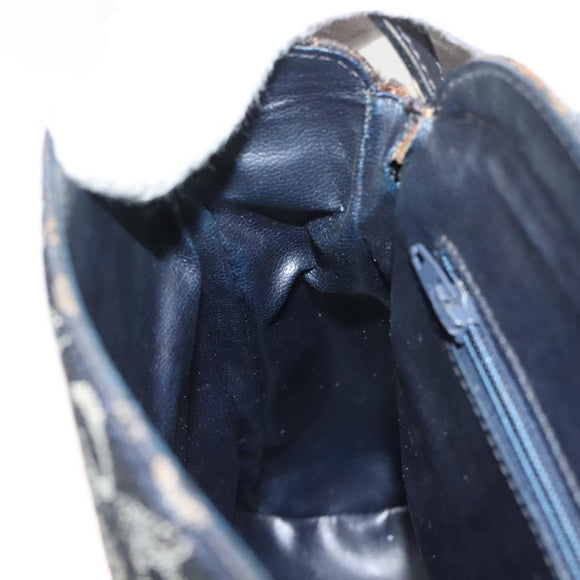 CELINE C Sulky Shoulder Bag Canvas Navy Gold Auth BA3319