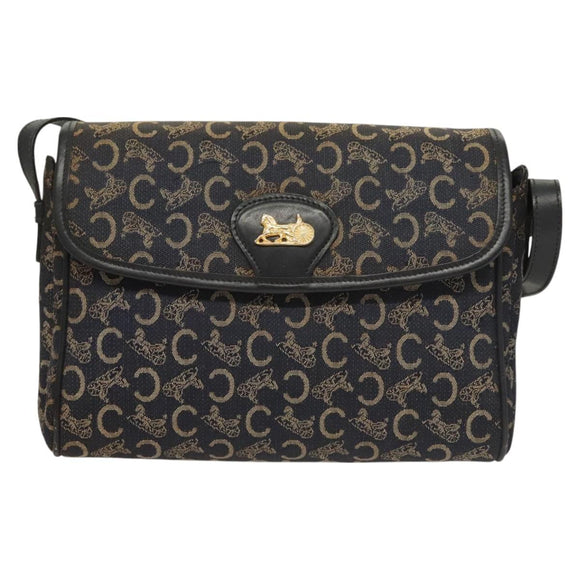 CELINE C Sulky Shoulder Bag Canvas Navy Gold Auth BA3319