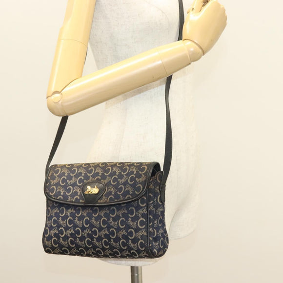 CELINE C Sulky Shoulder Bag Canvas Navy Gold Auth BA3319
