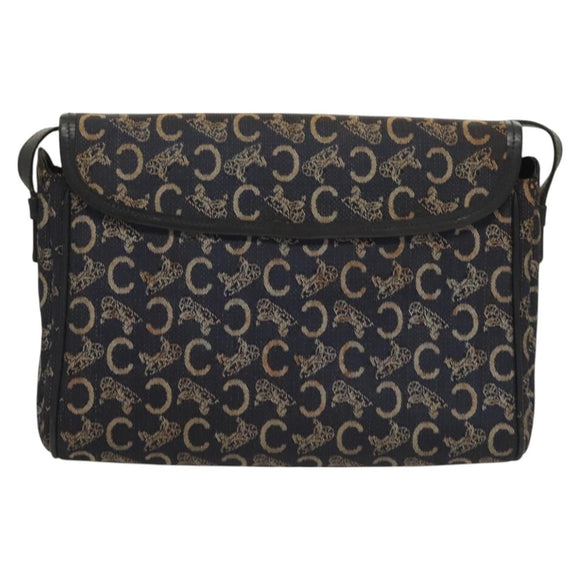 CELINE C Sulky Shoulder Bag Canvas Navy Gold Auth BA3319