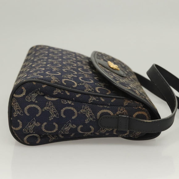 CELINE C Sulky Shoulder Bag Canvas Navy Gold Auth BA3319
