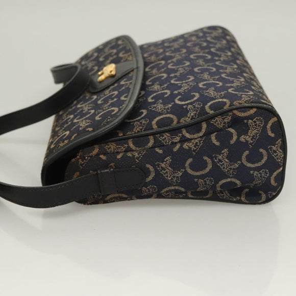 CELINE C Sulky Shoulder Bag Canvas Navy Gold Auth BA3319