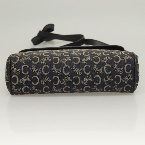 CELINE C Sulky Shoulder Bag Canvas Navy Gold Auth BA3319