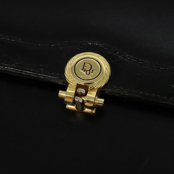 Christian Dior Shoulder Bag Leather Black Gold Auth BA3321