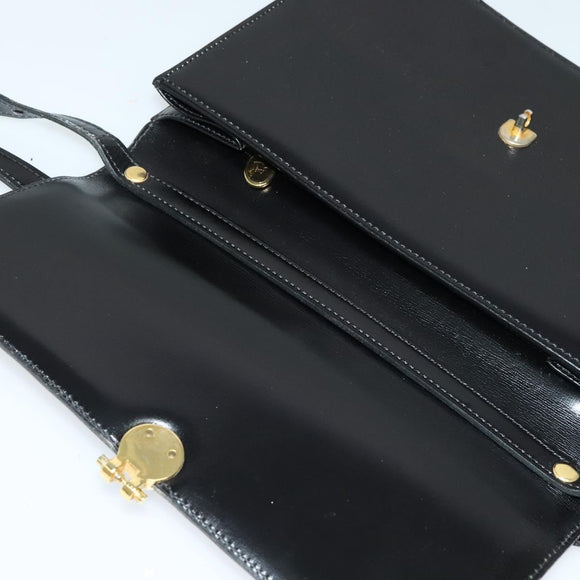 Christian Dior Shoulder Bag Leather Black Gold Auth BA3321