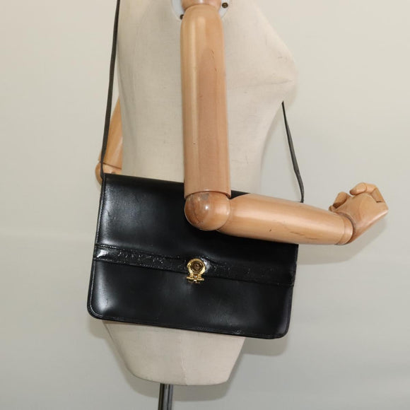 Christian Dior Shoulder Bag Leather Black Gold Auth BA3321