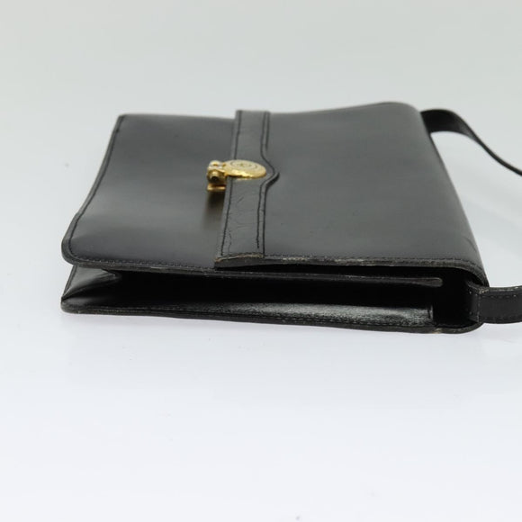 Christian Dior Shoulder Bag Leather Black Gold Auth BA3321