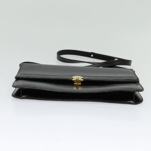 Christian Dior Shoulder Bag Leather Black Gold Auth BA3321