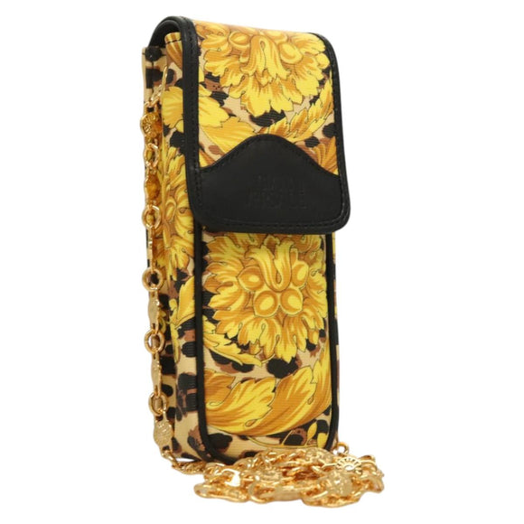 Gianni Versace Shoulder Pouch PVC Leather Yellow Gold Auth BA3323