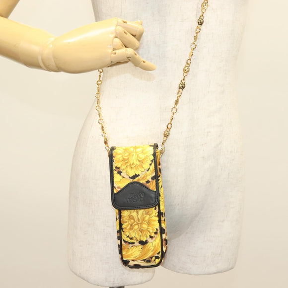 Gianni Versace Shoulder Pouch PVC Leather Yellow Gold Auth BA3323