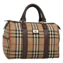 Burberrys Nova Check Boston Bag Canvas Beige Auth BA3332-1