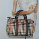 Burberrys Nova Check Boston Bag Canvas Beige Auth BA3332-20