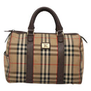 Burberrys Nova Check Boston Bag Canvas Beige Auth BA3332-13
