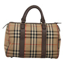 Burberrys Nova Check Boston Bag Canvas Beige Auth BA3332-2