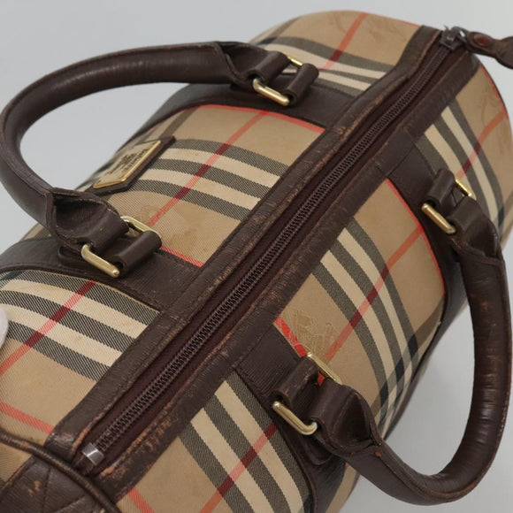 Burberrys Nova Check Boston Bag Canvas Beige Auth BA3332