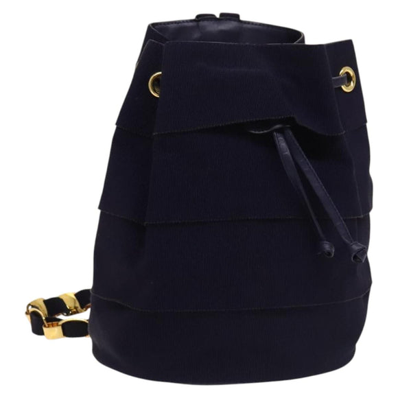 Salvatore Ferragamo Vala Chain Backpack Canvas Navy Gold Auth BA3335