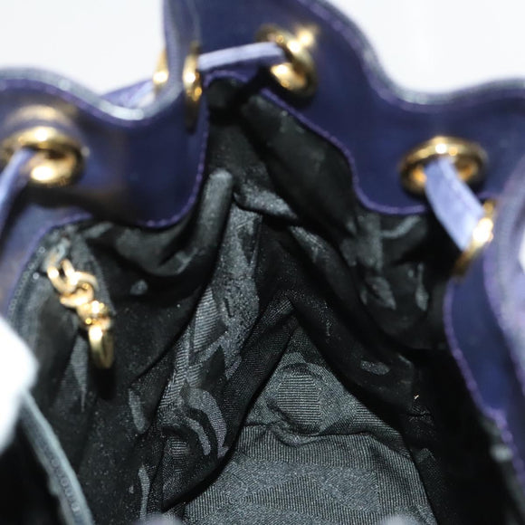 Salvatore Ferragamo Vala Chain Backpack Canvas Navy Gold Auth BA3335