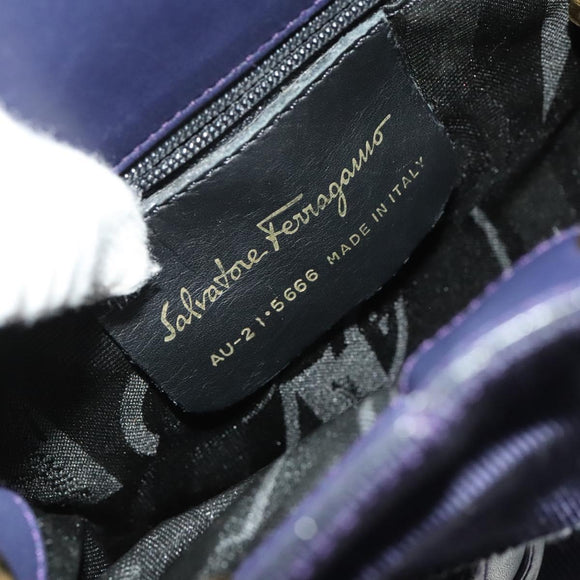 Salvatore Ferragamo Vala Chain Backpack Canvas Navy Gold Auth BA3335